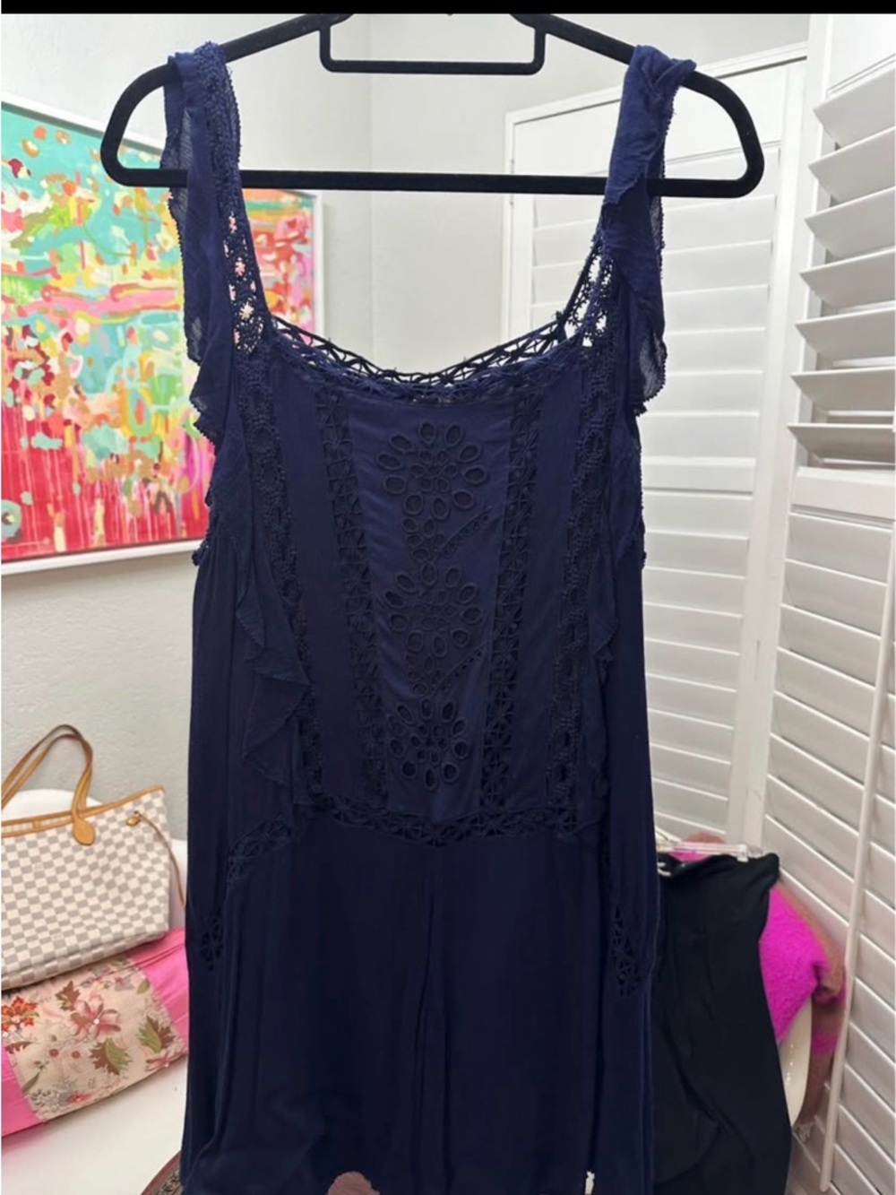 Free People Navy Crochet Detail Tank Dress